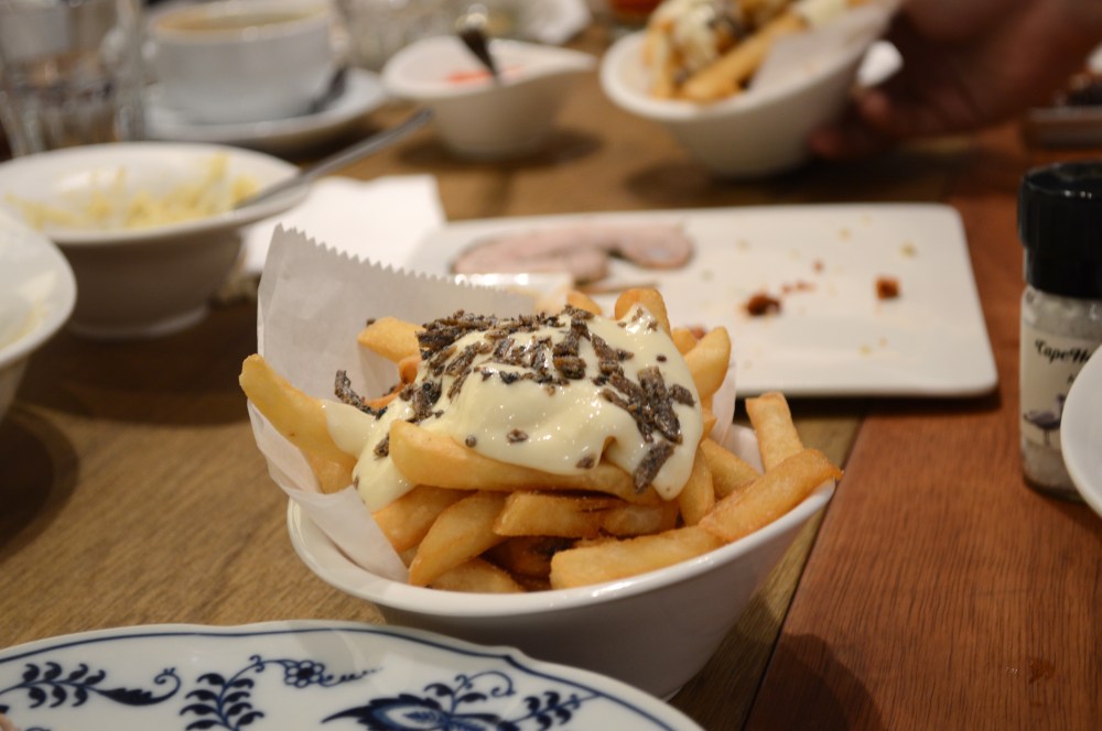 truffle fries with garlic mayo and fried anchovies